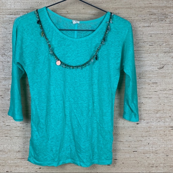 🍁 J.Crew Linen 3/4 Sleeve Crew Neck T-Shirt - Picture 3 of 6